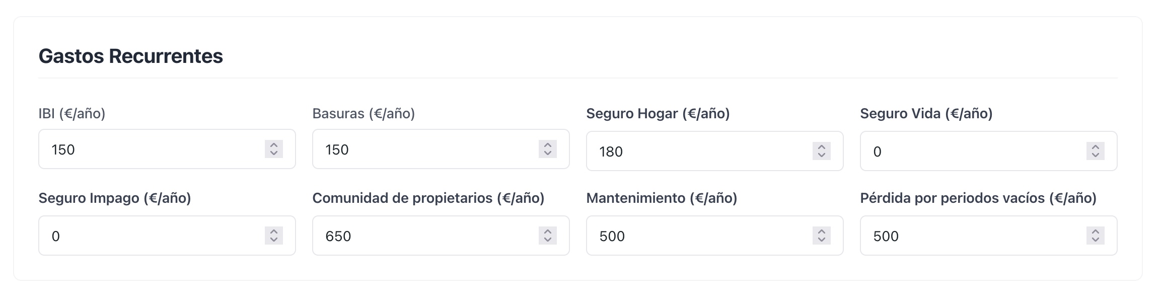 Configuración de gastos recurrentes de la propiedad